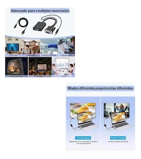 Foto 2 | Convertidor Vga A Hdmi Adaptadores Full Hd 1080p 1.8m Cable Negro