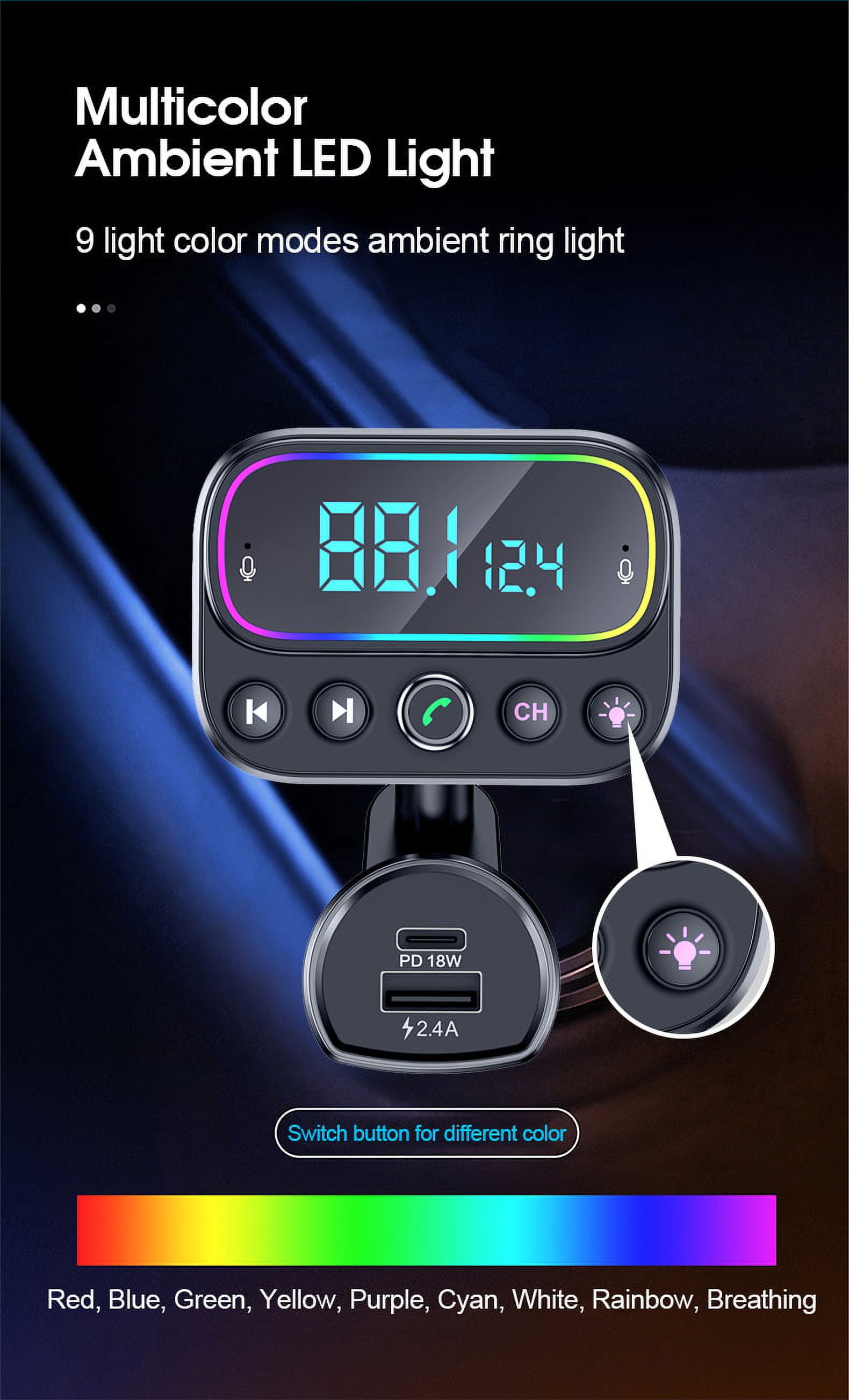 Foto 5 pulgar | Transmisor Fm Bluetooth, Doble Usb, Carga Rápida, Pd18w - Venta Internacional.