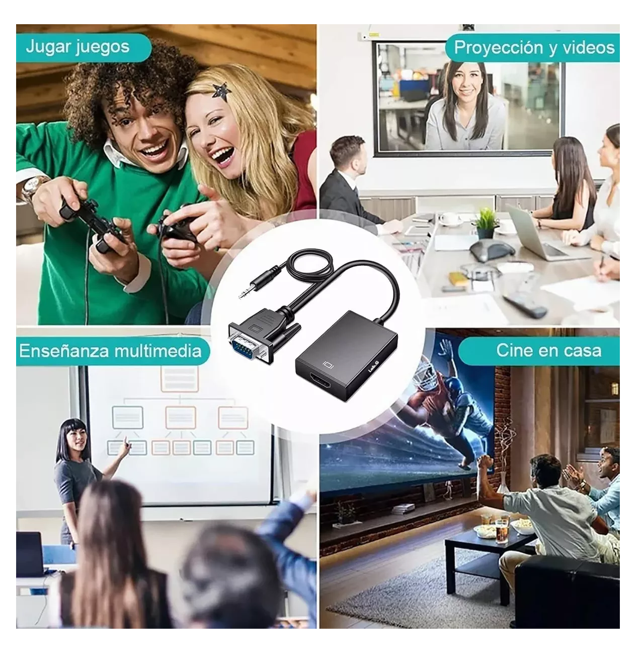 Foto 5 pulgar | Convertidor Vga A Hdmi Adaptadores Full Hd 1080p 1.8m Cable Negro