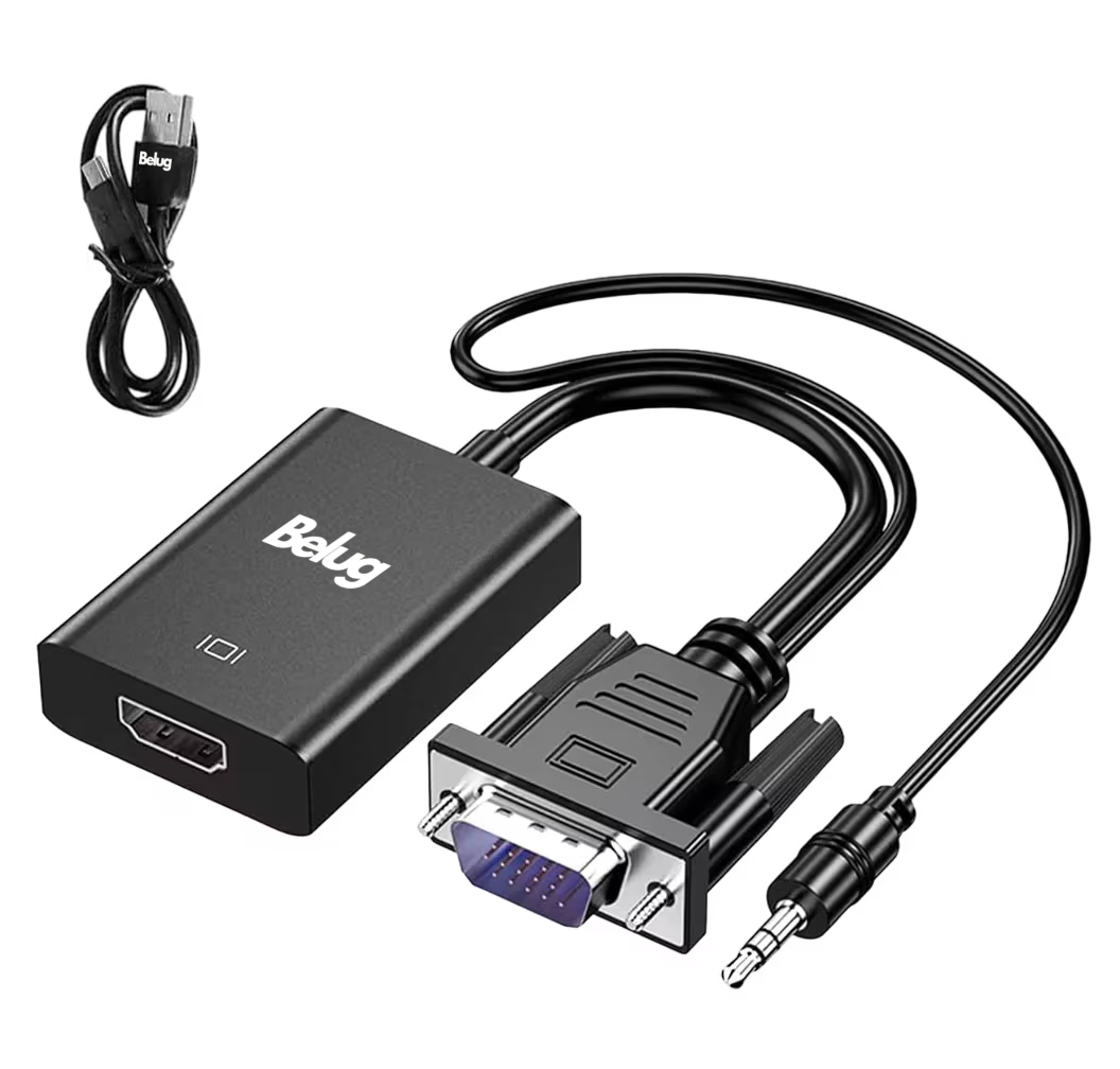Convertidor Vga A Hdmi Adaptadores Full Hd 1080p 1.8m Belug Cable Negro