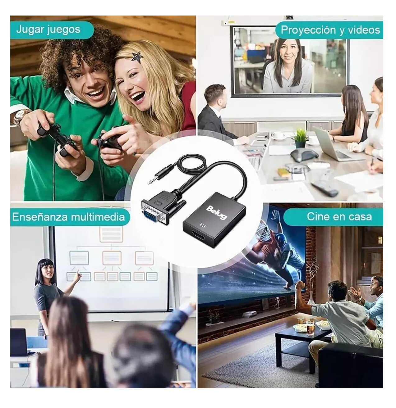 Foto 5 pulgar | Convertidor Vga A Hdmi Adaptadores Full Hd 1080p 1.8m Belug Cable Negro