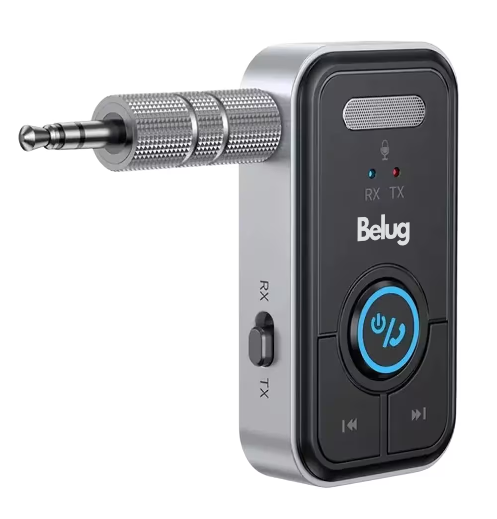 Adaptador Auxiliar Bluetooth Jack 3.5 Aux Para Carros, Belug  Negro/gris