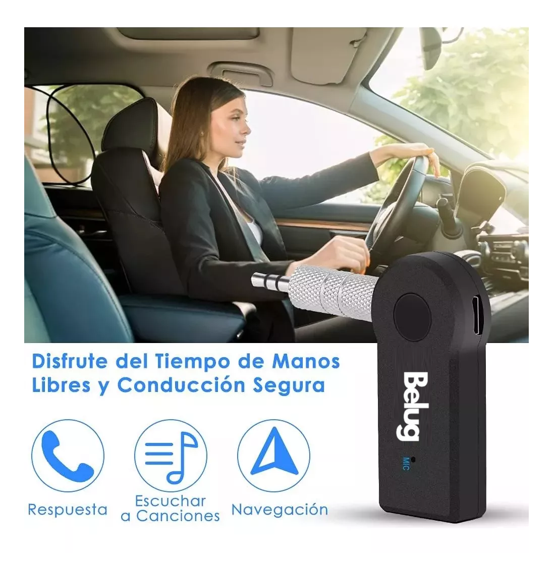 Foto 4 pulgar | Adaptador Bluetooth 3.5 Jack Manos Libres Para Carros 2 Pcs, Belug Negro
