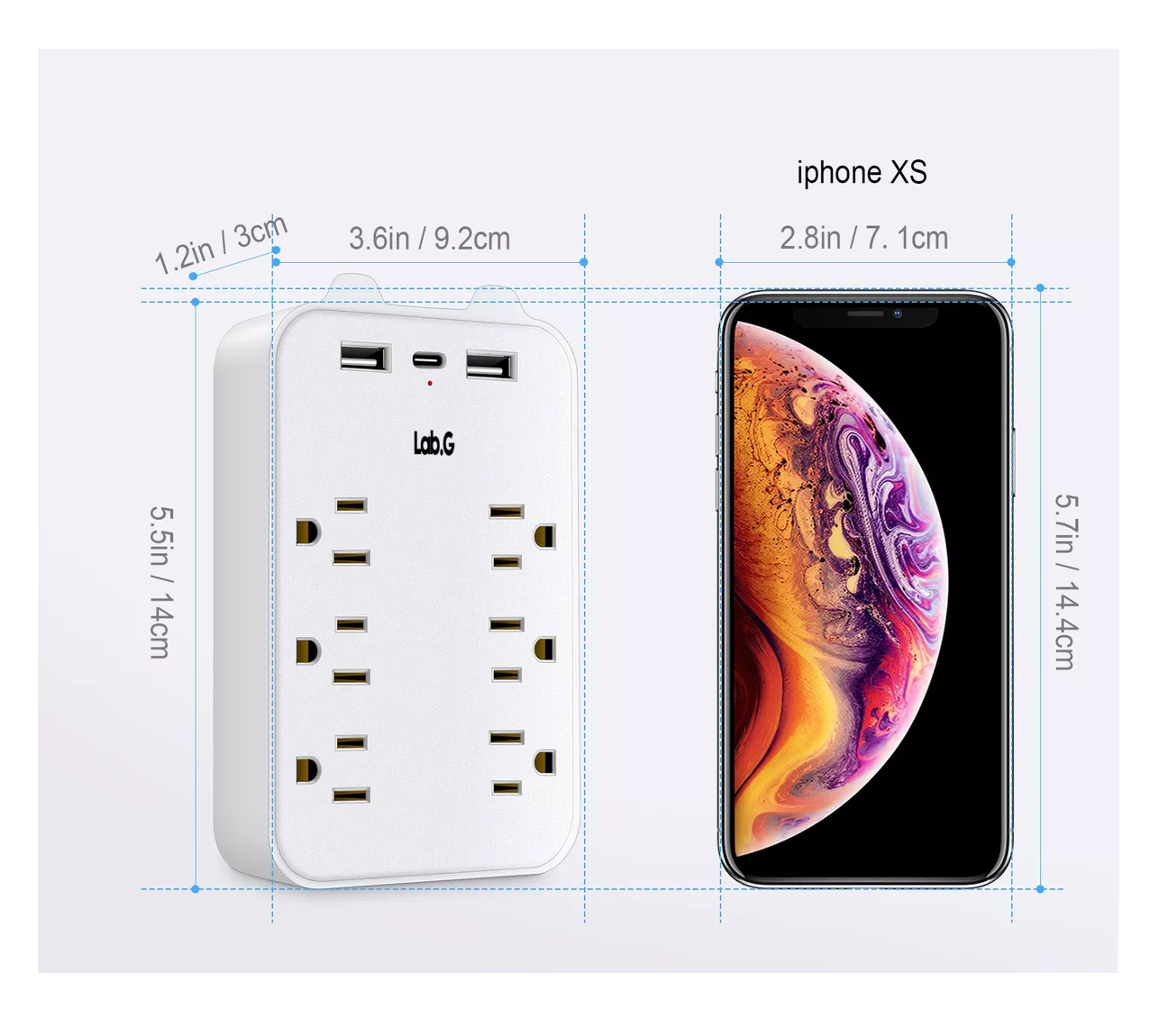 Foto 3 pulgar | Adaptador De Pared Multicontactos,6toma,2 Usb,1 Tipo C 2 Pcs, Blanco