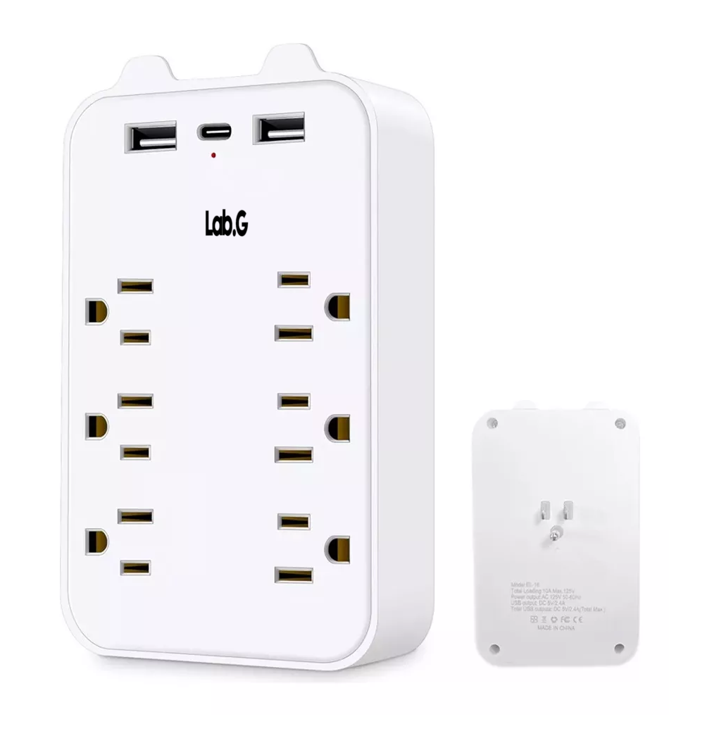 Foto 5 pulgar | Adaptador De Pared Multicontactos,6toma,2 Usb,1 Tipo C 2 Pcs, Blanco
