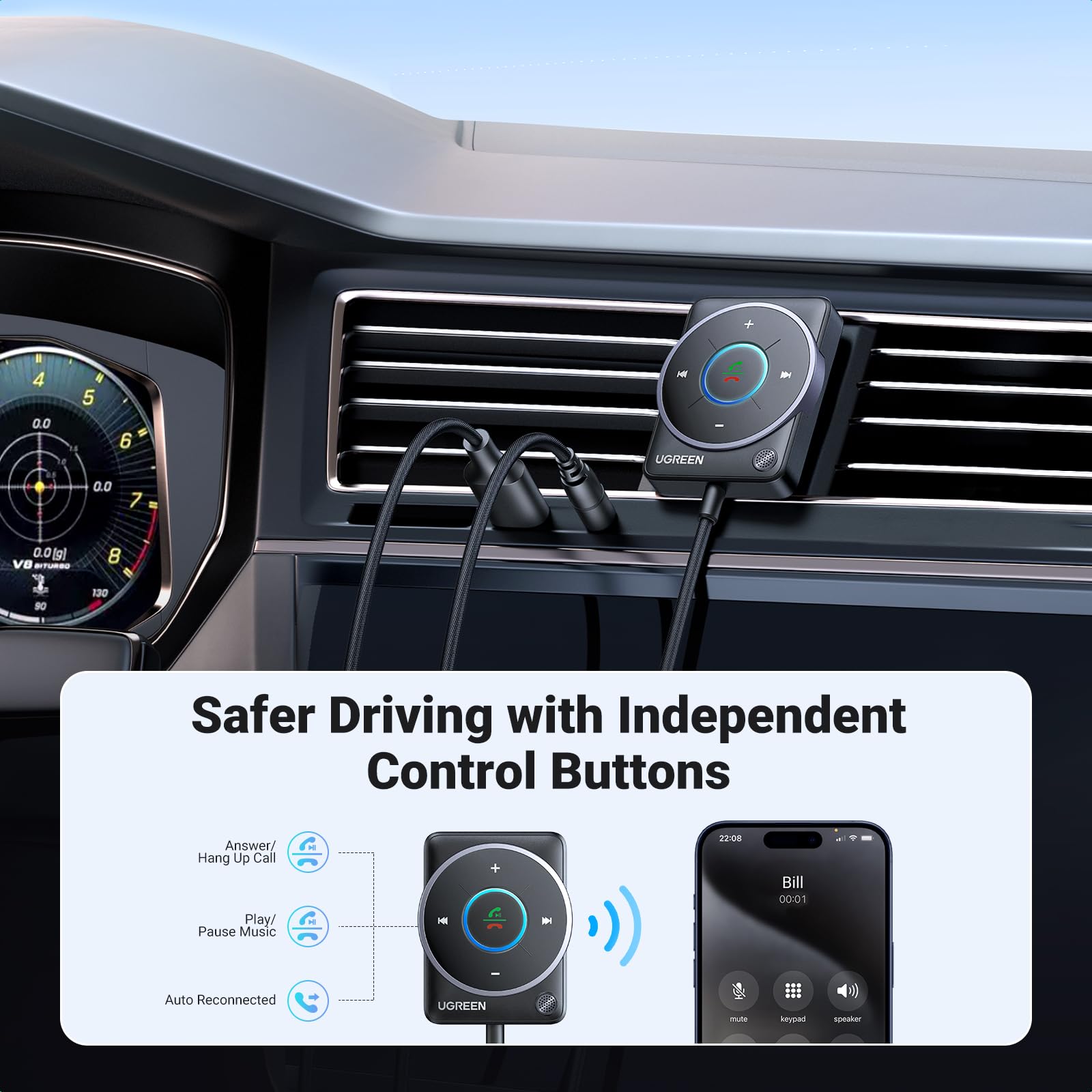 Foto 5 pulgar | Adaptador De Coche Auxiliar Bluetooth 5.4 Ugreen 2024 Con Cancelación De Ruido - Venta Internacional.