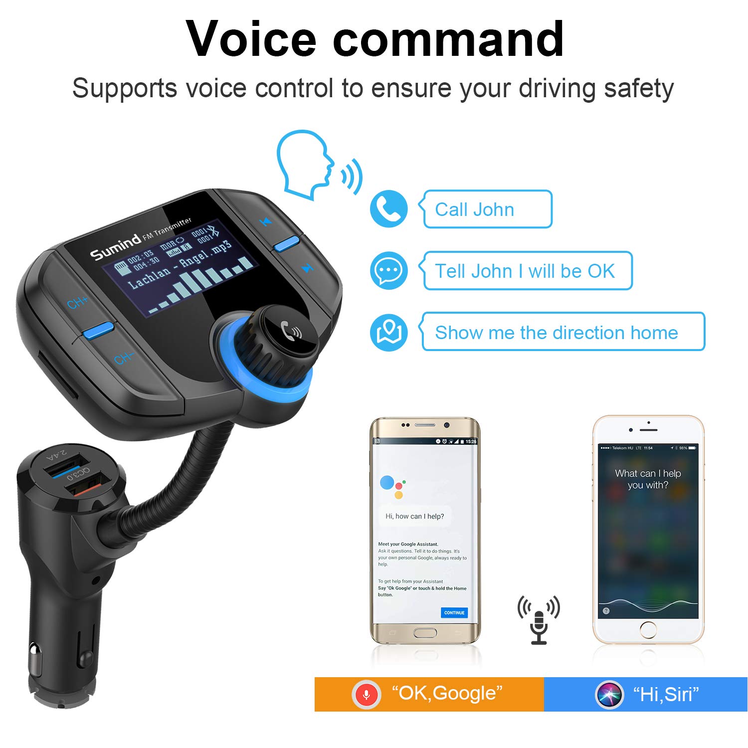 Foto 2 | (versión Mejorada) Transmisor Fm Bluetooth Sumind Con Pantalla De 1.7 Pulgadas - Venta Internacional.