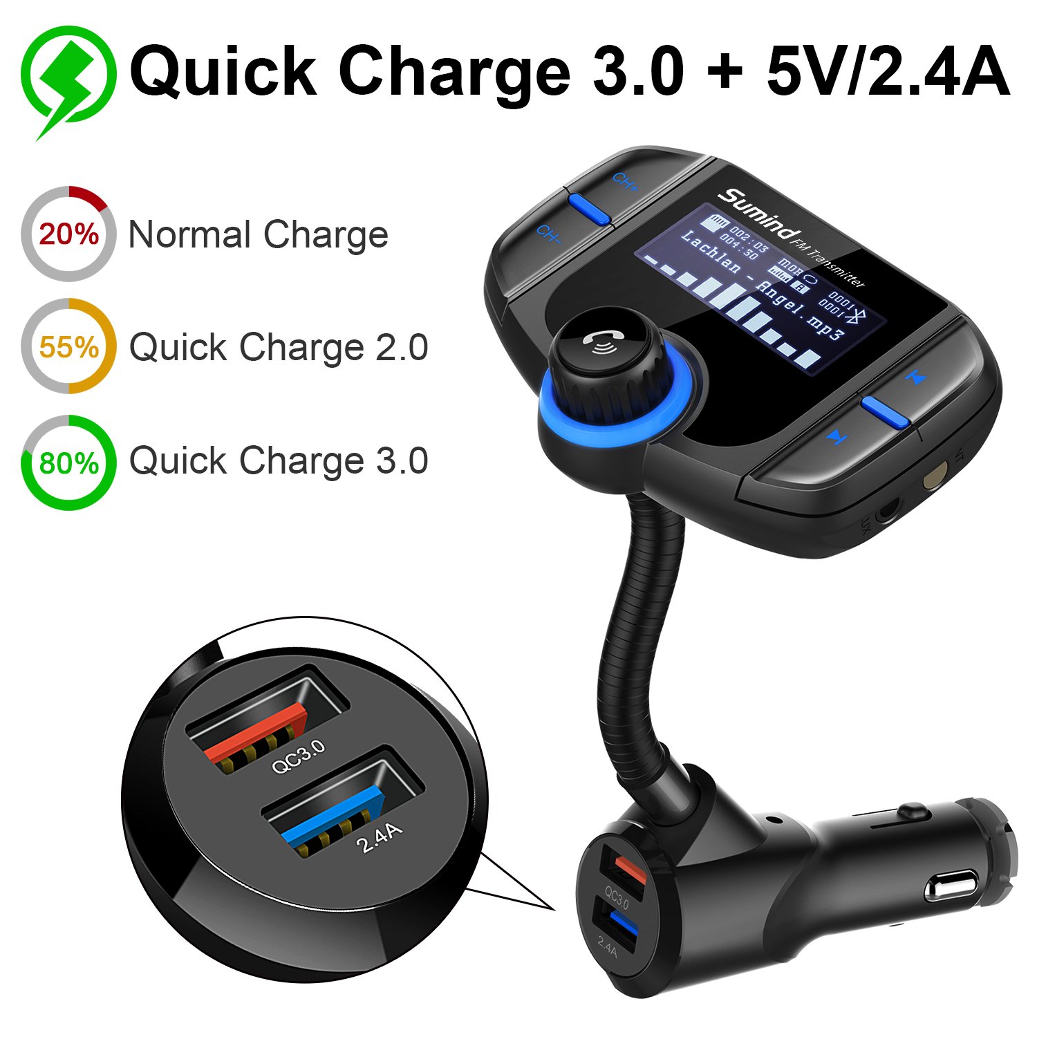 Foto 4 | (versión Mejorada) Transmisor Fm Bluetooth Sumind Con Pantalla De 1.7 Pulgadas - Venta Internacional.