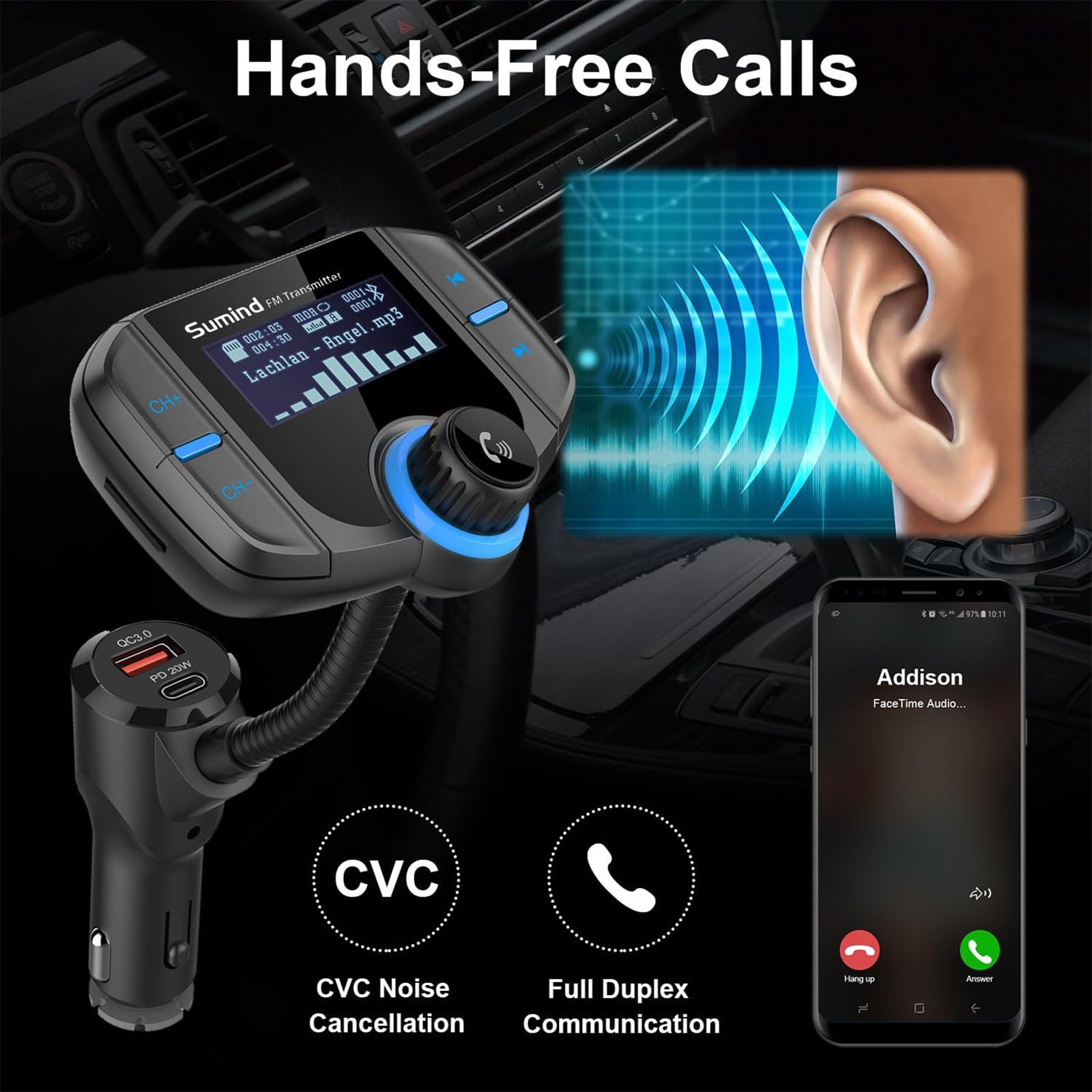 Foto 8 pulgar | Transmisor Fm Bluetooth Sumind Con Pantalla Pd Mejorada De 1.7 Pulgadas - Venta Internacional.