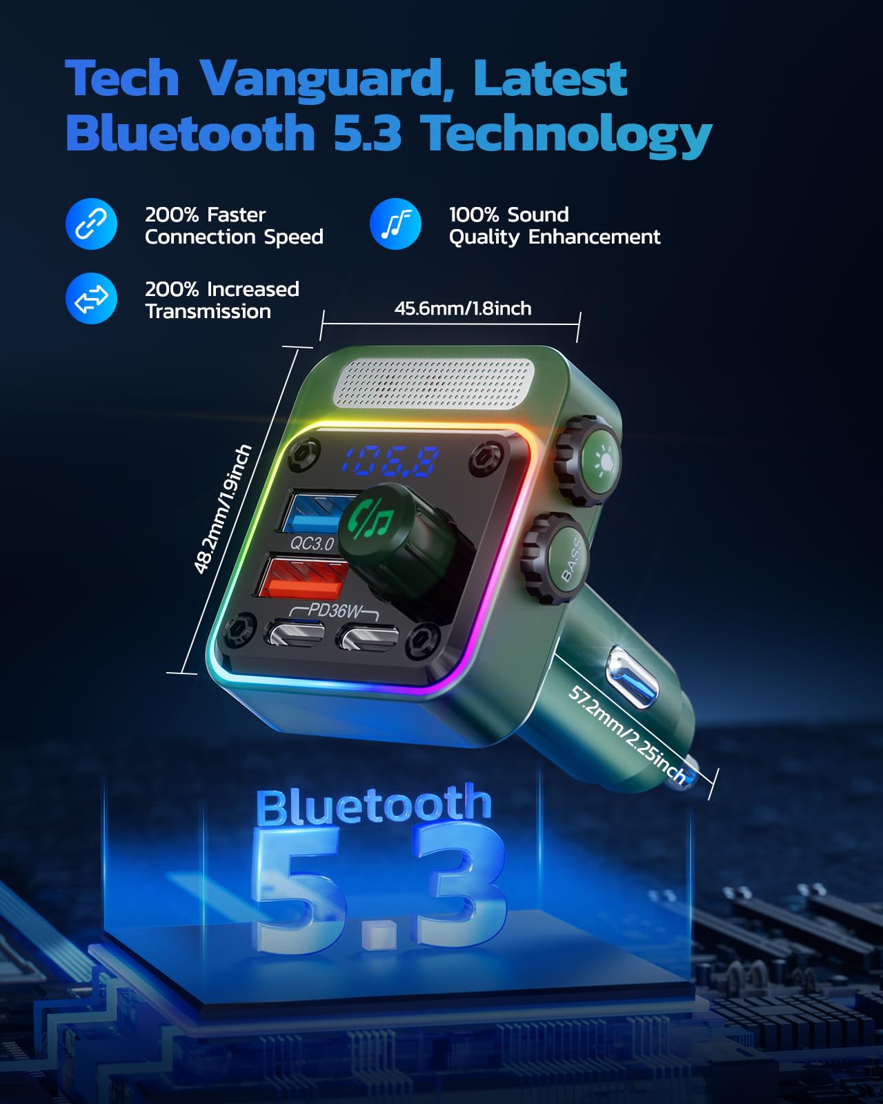Foto 4 pulgar | Adaptador Bluetooth Para Coche Nulaxy Bc91 54 W Con 4 Puertos De Carga - Venta Internacional.