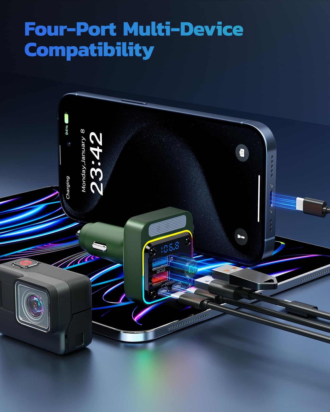 Foto 7 pulgar | Adaptador Bluetooth Para Coche Nulaxy Bc91 54 W Con 4 Puertos De Carga - Venta Internacional.