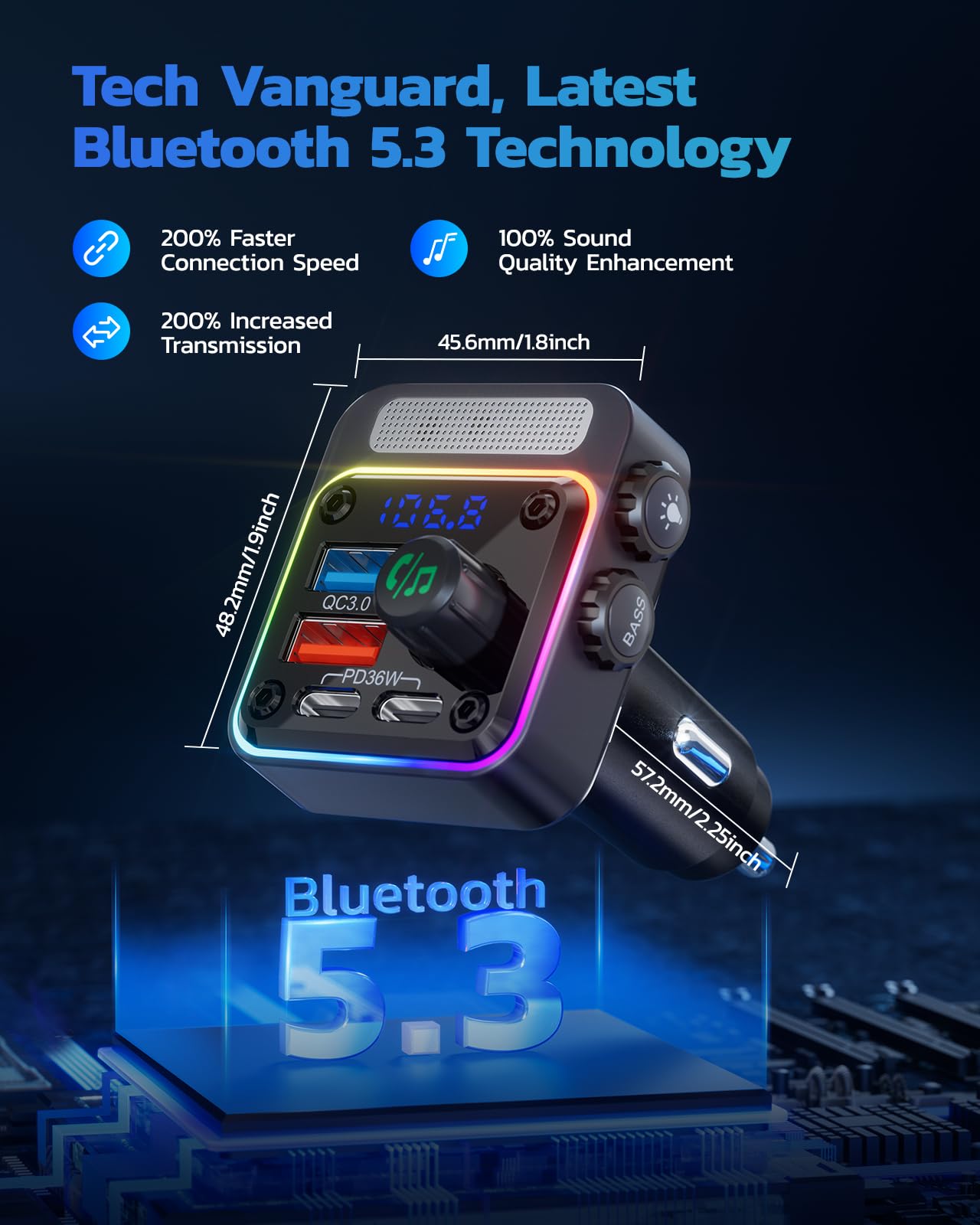 Foto 4 pulgar | Adaptador Bluetooth Para Coche Nulaxy Bc91 54 W Con 4 Puertos De Carga - Venta Internacional.