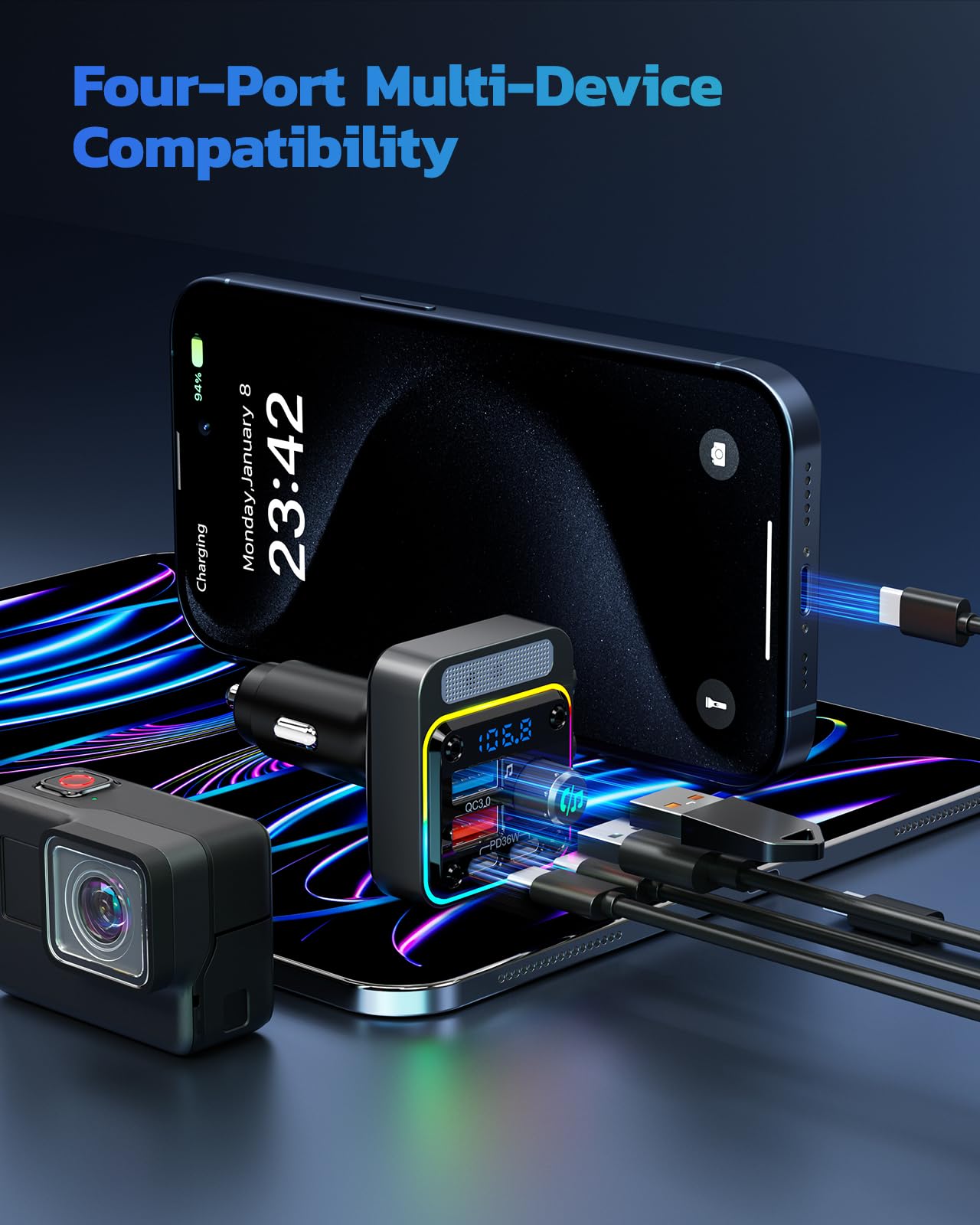 Foto 7 pulgar | Adaptador Bluetooth Para Coche Nulaxy Bc91 54 W Con 4 Puertos De Carga - Venta Internacional.