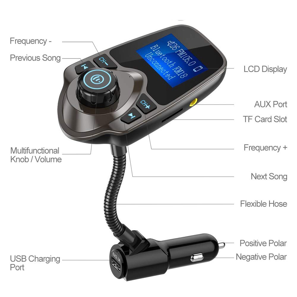 Foto 5 pulgar | Transmisor Fm Bluetooth Para Coche Nulaxy Km18 Marrón Con 1 44 Pulgadas - Venta Internacional.