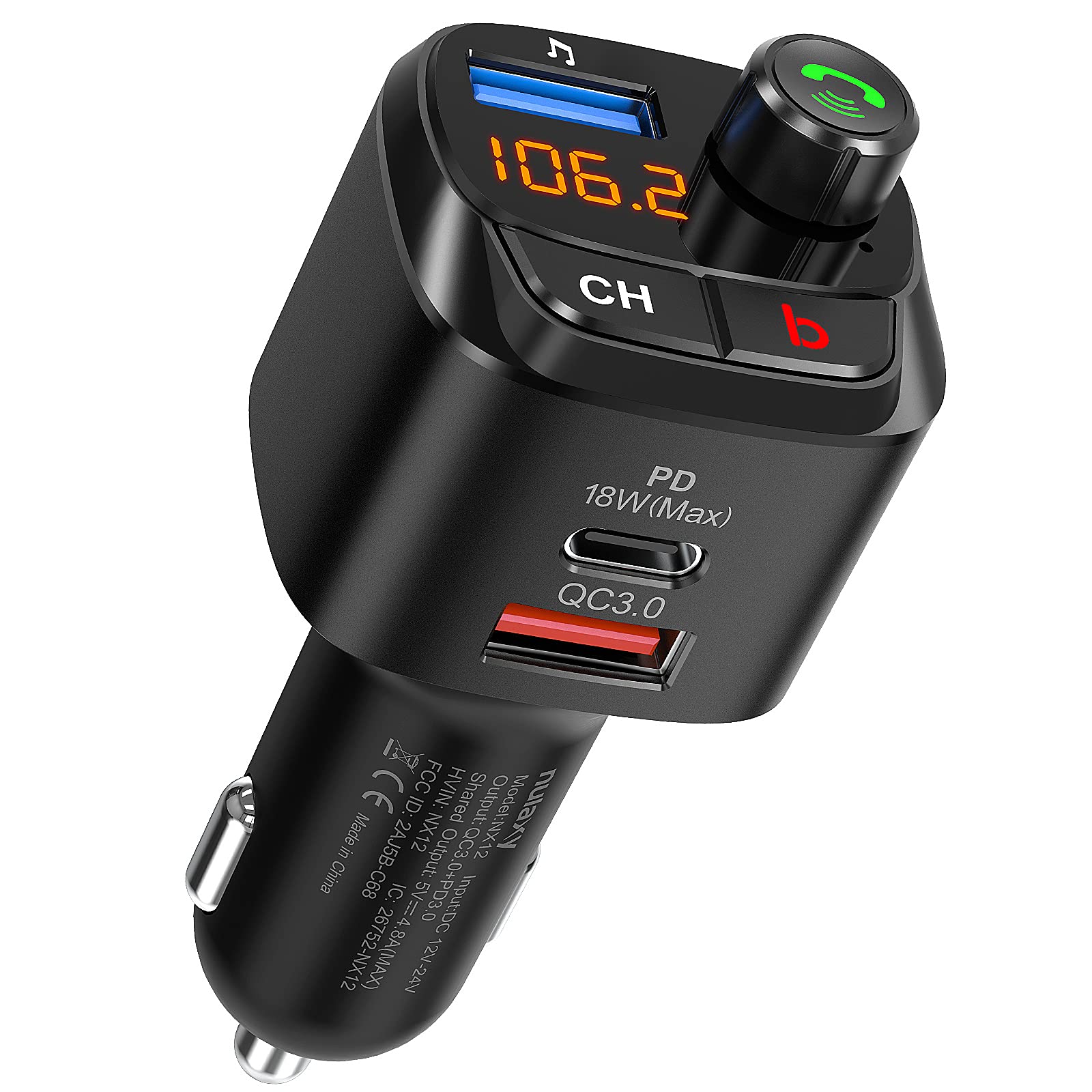 Transmisor Fm Bluetooth Nulaxy Nx12 Con Qc3.0 Y Usb-c Pd De 18 W - Venta Internacional.