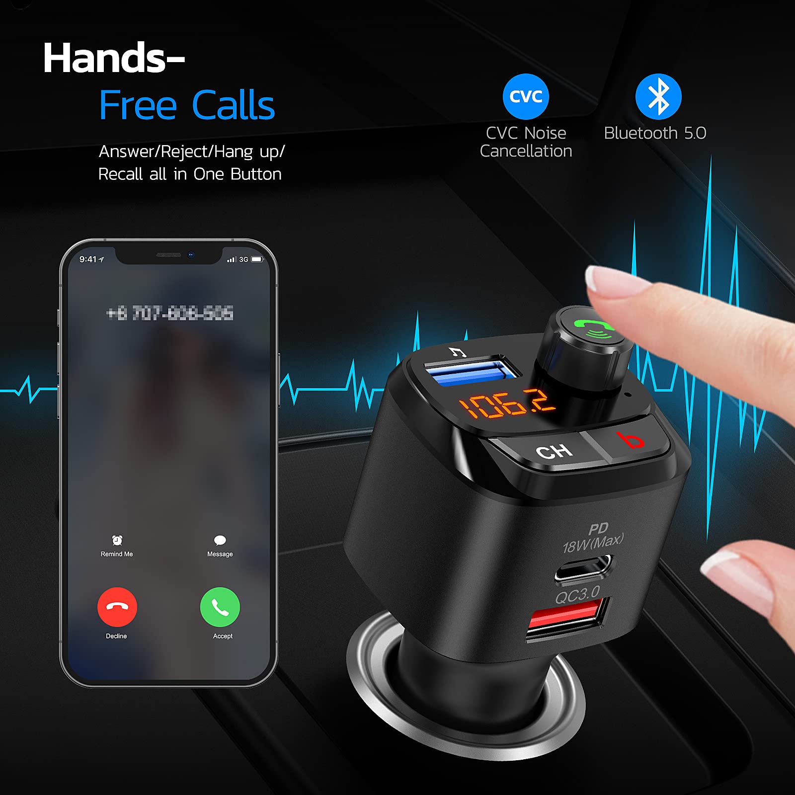 Foto 6 pulgar | Transmisor Fm Bluetooth Nulaxy Nx12 Con Qc3.0 Y Usb-c Pd De 18 W - Venta Internacional.