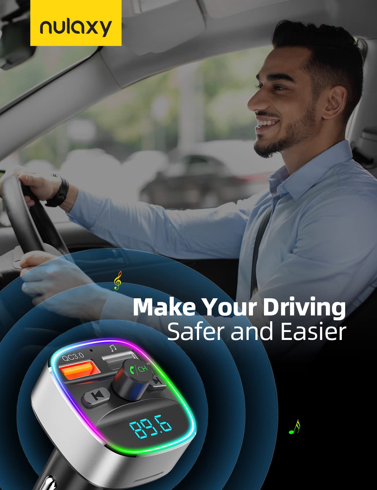 Foto 7 | Transmisor Fm Bluetooth Nulaxy Nx10  Adaptador Para Coche  Plateado - Venta Internacional.