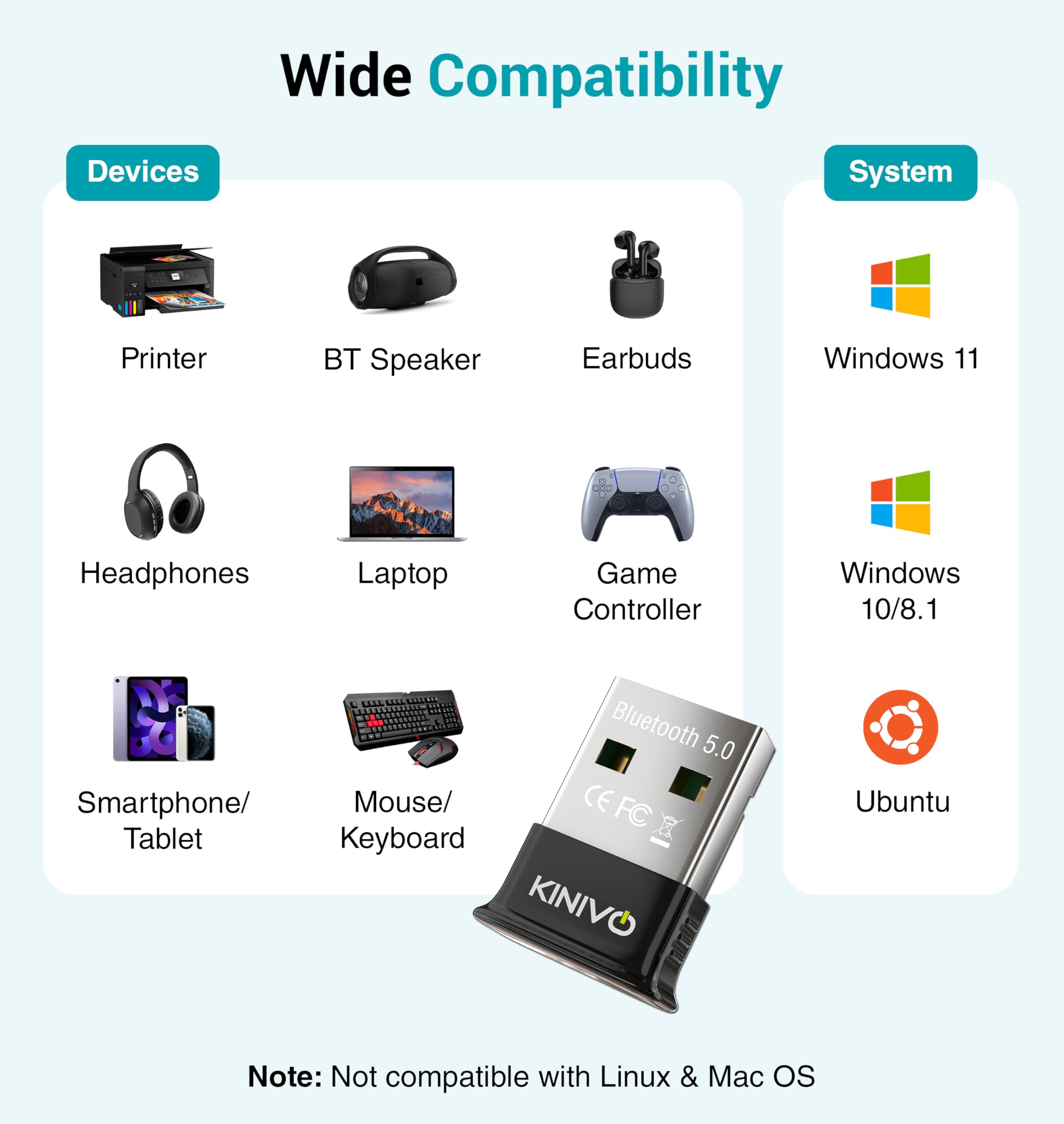 Foto 4 | Adaptador Usb Bluetooth Kinivo Bt5.0 Para Pc Windows 11/10/8.1 - Venta Internacional.