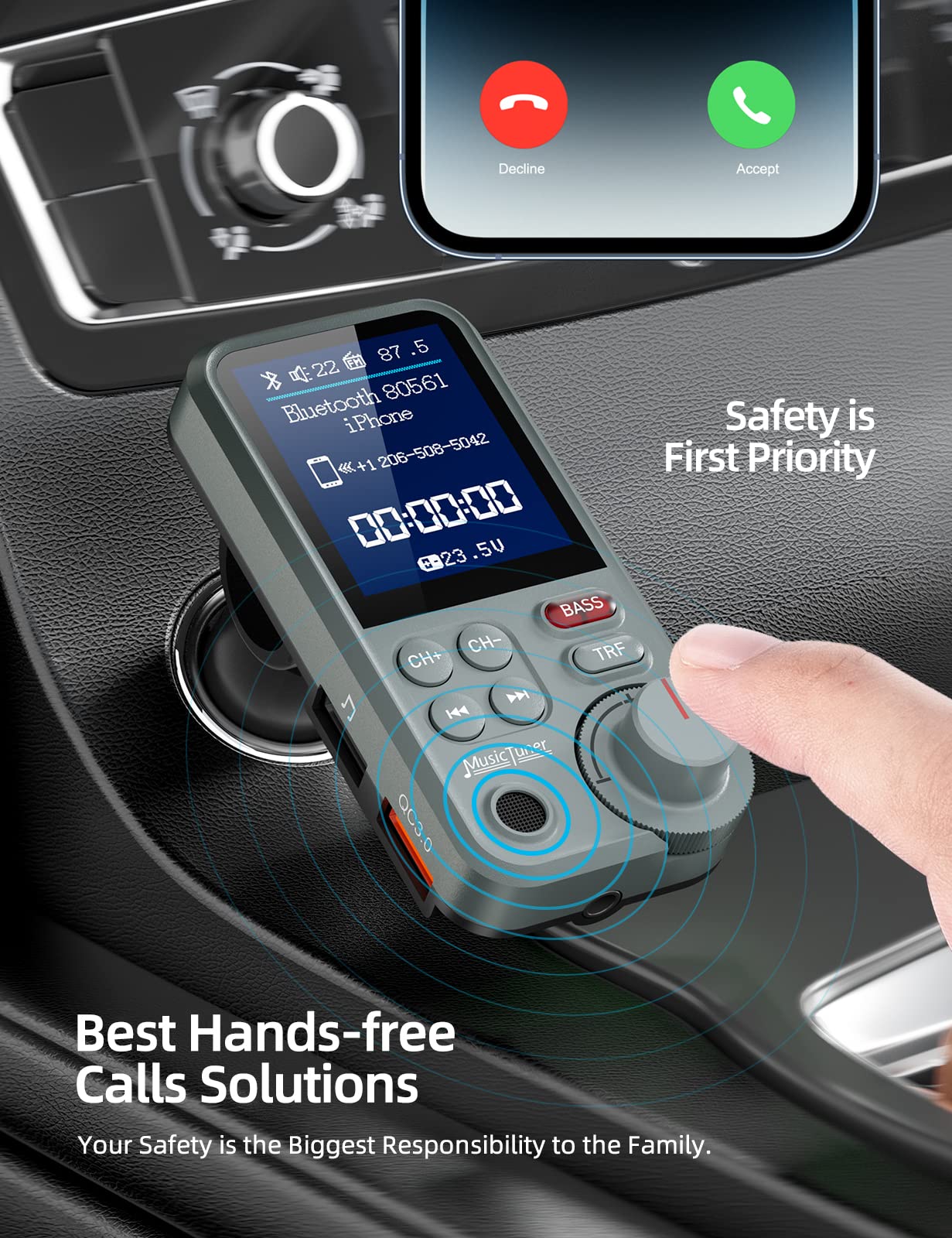 Foto 3 pulgar | Transmisor Fm Bluetooth Nulaxy Km30 Para Coche Con Pantalla De 1 8 Pulgadas - Venta Internacional.