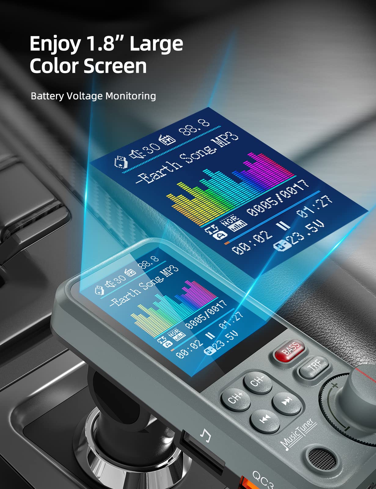 Foto 4 pulgar | Transmisor Fm Bluetooth Nulaxy Km30 Para Coche Con Pantalla De 1 8 Pulgadas - Venta Internacional.