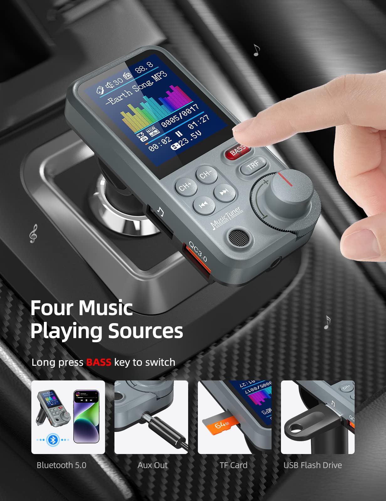 Foto 6 pulgar | Transmisor Fm Bluetooth Nulaxy Km30 Para Coche Con Pantalla De 1 8 Pulgadas - Venta Internacional.