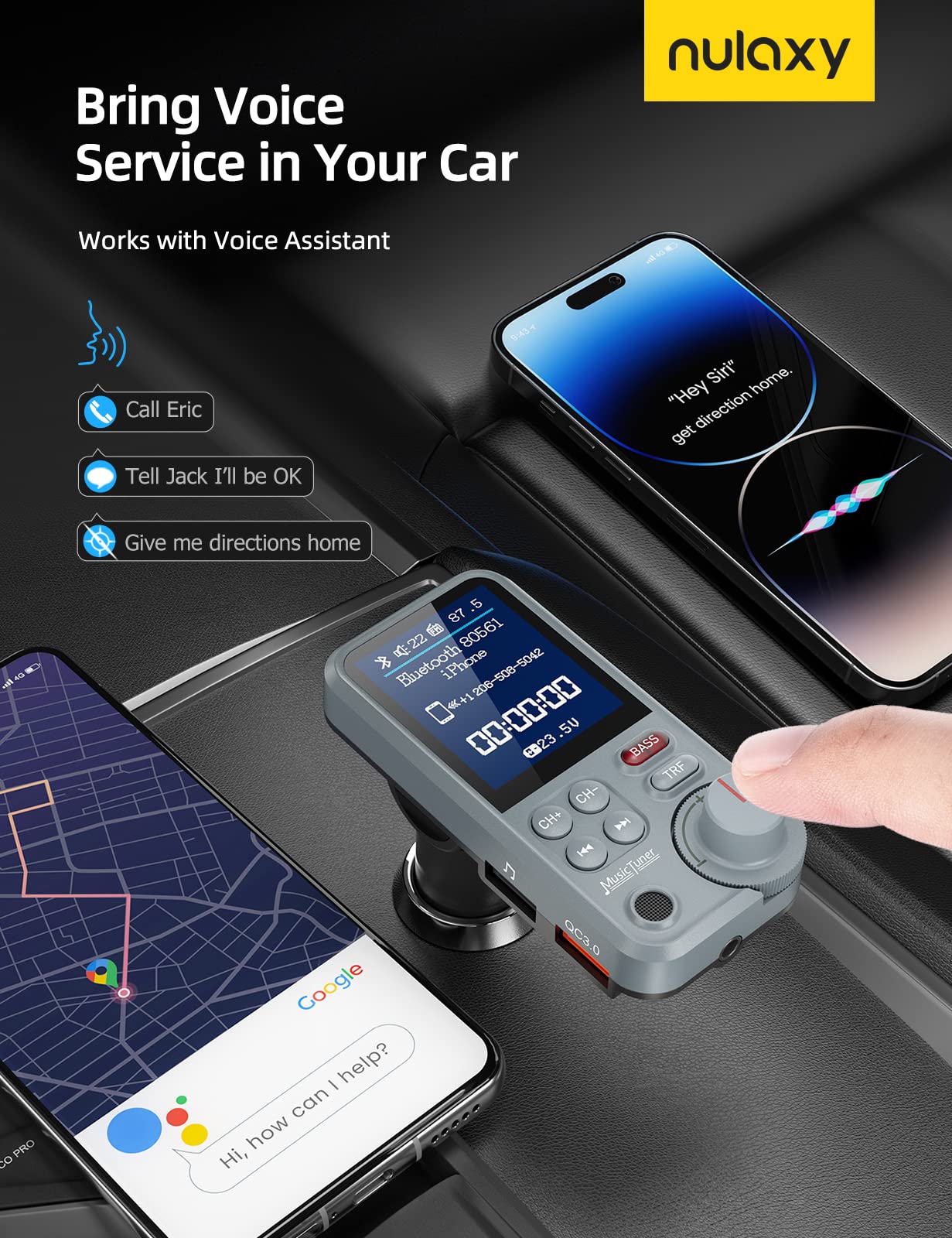 Foto 7 pulgar | Transmisor Fm Bluetooth Nulaxy Km30 Para Coche Con Pantalla De 1 8 Pulgadas - Venta Internacional.