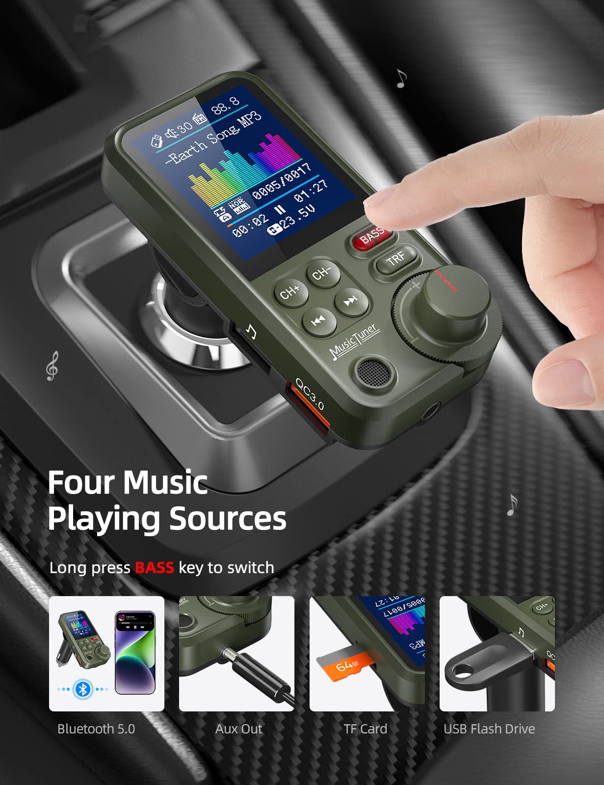 Foto 6 pulgar | Transmisor Fm Bluetooth Nulaxy Km30 Para Coche Con Pantalla De 1 8 Pulgadas - Venta Internacional.