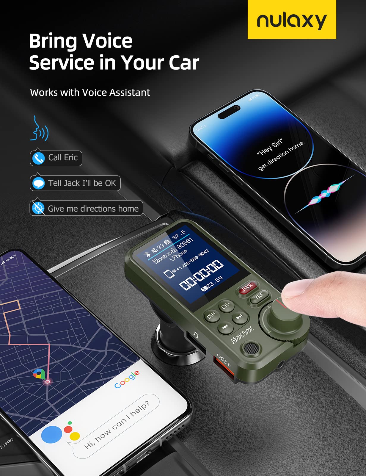 Foto 6 | Transmisor Fm Bluetooth Nulaxy Km30 Para Coche Con Pantalla De 1 8 Pulgadas - Venta Internacional.