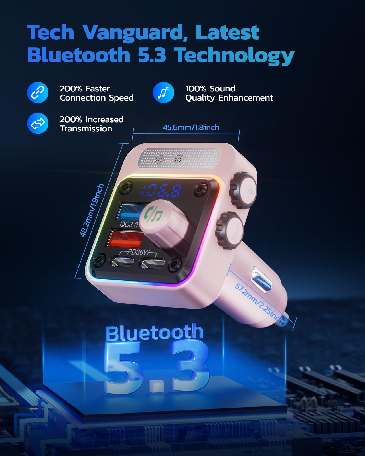 Foto 4 pulgar | Adaptador Bluetooth Para Coche Nulaxy Bc91 54 W Con 4 Puertos De Carga  Color Rosa - Venta Internacional.