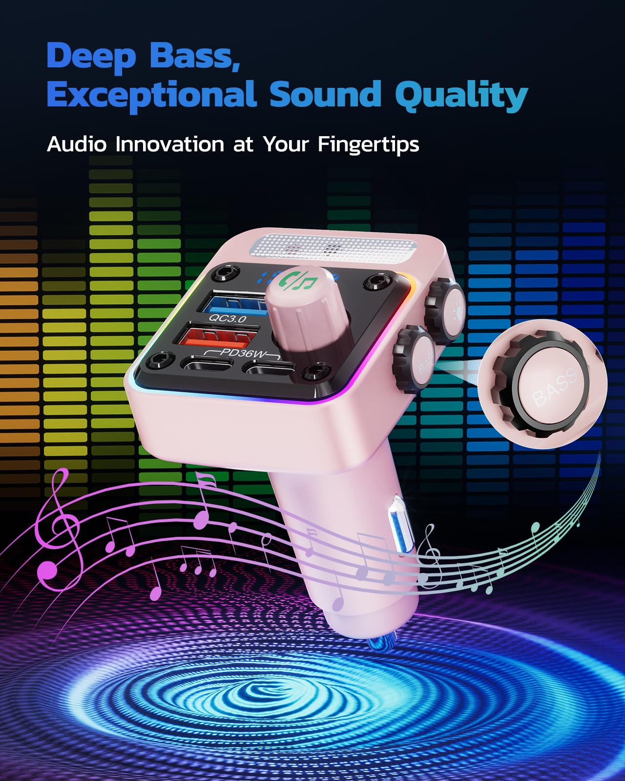 Foto 5 pulgar | Adaptador Bluetooth Para Coche Nulaxy Bc91 54 W Con 4 Puertos De Carga  Color Rosa - Venta Internacional.