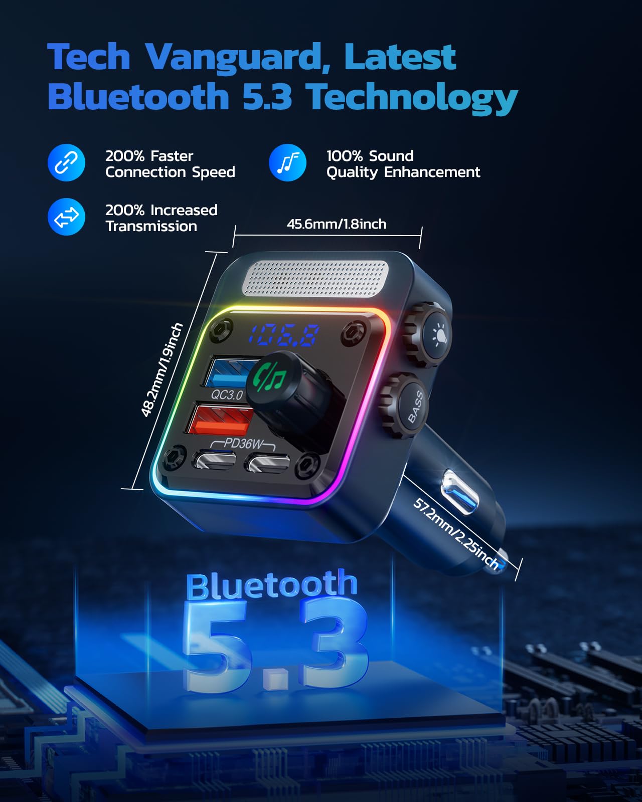 Foto 4 pulgar | Adaptador Bluetooth Para Coche Nulaxy Bc91 De 54 W Con 4 Puertos De Carga  Color Azul - Venta Internacional.