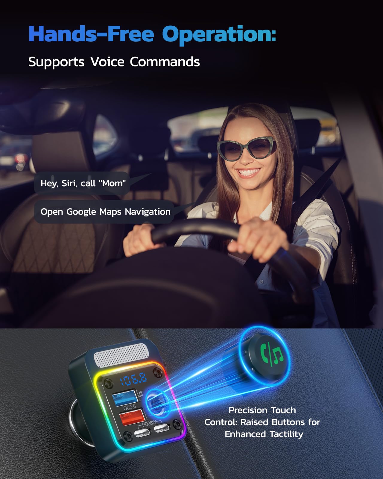 Foto 6 pulgar | Adaptador Bluetooth Para Coche Nulaxy Bc91 De 54 W Con 4 Puertos De Carga  Color Azul - Venta Internacional.