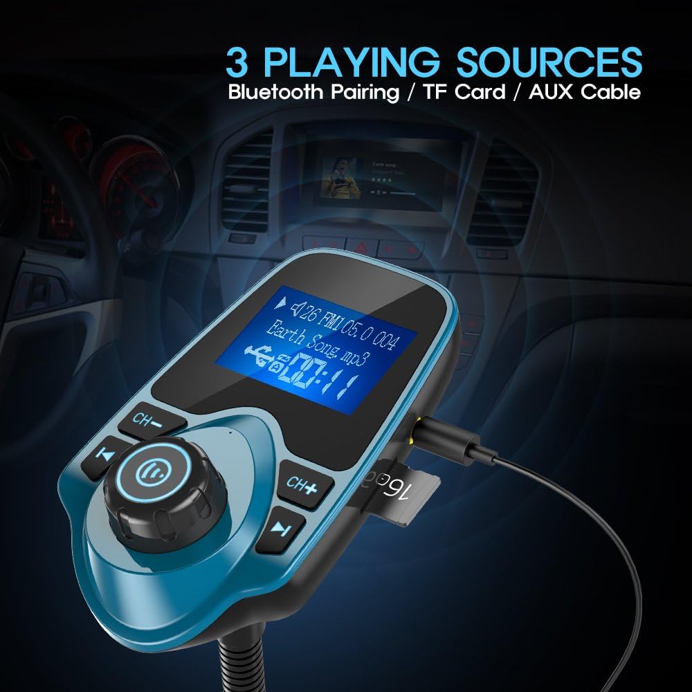 Foto 6 pulgar | Transmisor Fm Bluetooth Para Coche Nulaxy Km18 Peacock Blue - Venta Internacional.