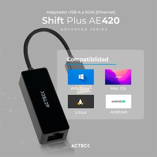 Foto 4 | Adaptador Convertidor Acteck Shift Plus Ae420 Usb A Ethernet Rj45 color Negro Ac-934732
