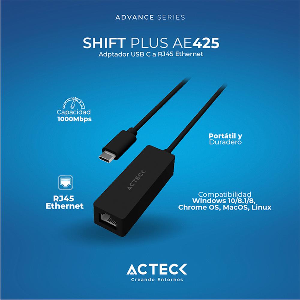 Foto 4 pulgar | Adaptador Convertidor Acteck Shift Plus USB-C a Ethernet RJ45