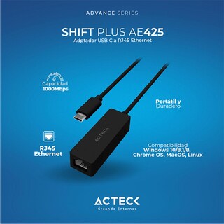 Foto 3 | Adaptador Convertidor Acteck Shift Plus USB-C a Ethernet RJ45