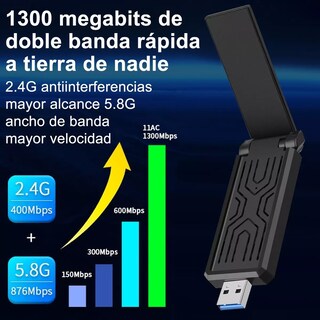 Foto 2 | Antena Adaptador Wifi 1300mbps Usb Inalámbricos Eo Safe Imports Negro