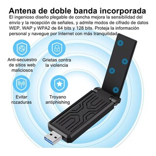 Foto 3 | Antena Adaptador Wifi 1300mbps Usb Inalámbricos Eo Safe Imports Negro