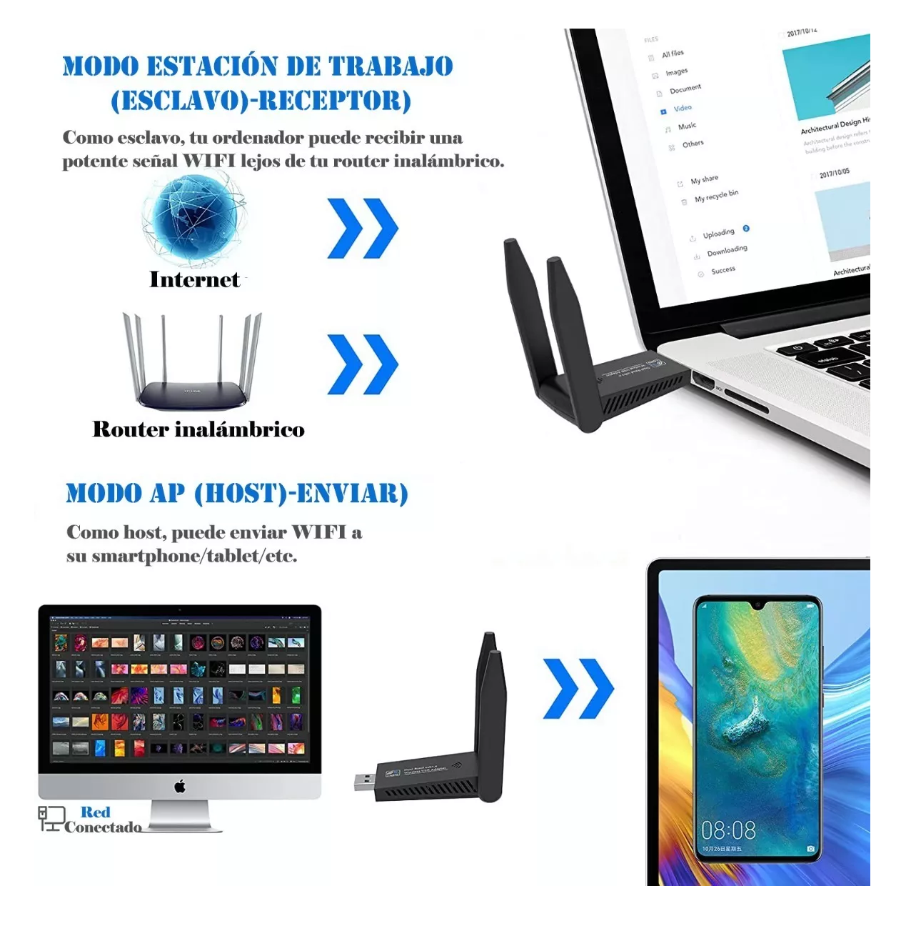 Foto 6 pulgar | Adaptador Wifi Usb 3.0 De Banda Dual para Pc 1300mbps 5ghz Negro