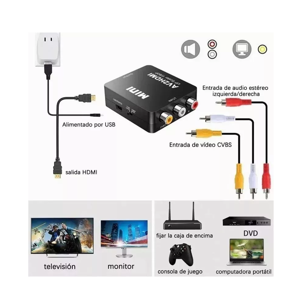 Foto 5 pulgar | Convertidor Adaptador Rca Vga A Hdmi 1080p De Audio y Video