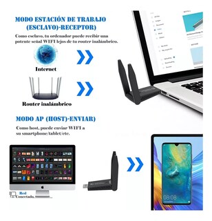 Foto 5 | Adaptador Wifi Usb 3.0 De Banda Dual Para Pc 1300mbps 5ghz, Negro