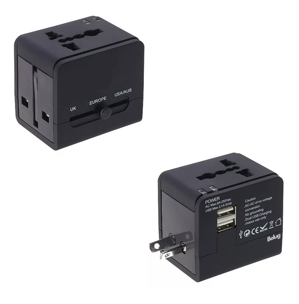 Foto 2 | Adaptador De Corriente Belug  Clavija Universal De Viaje, Negro