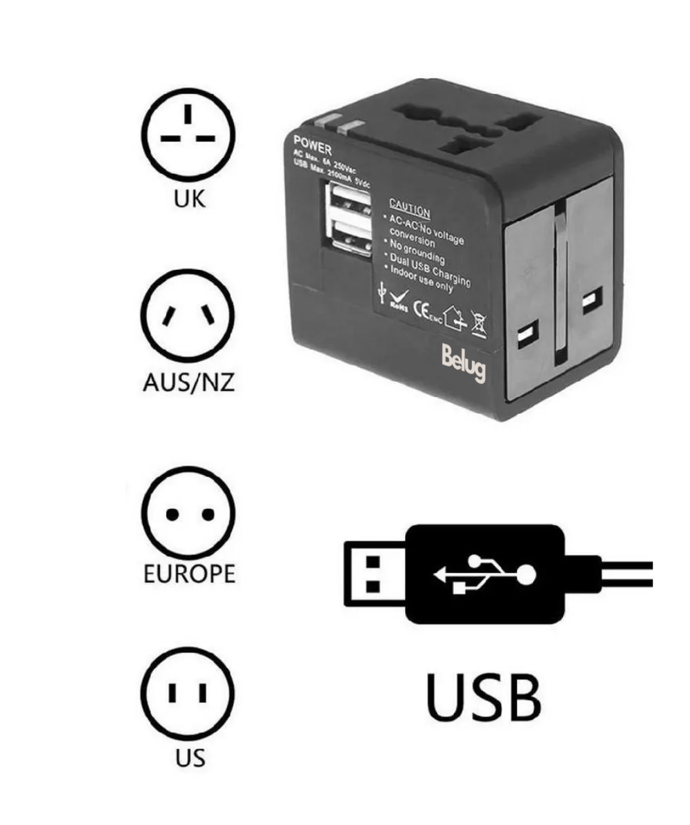 Foto 5 pulgar | Adaptador De Corriente Belug  Clavija Universal De Viaje, Negro
