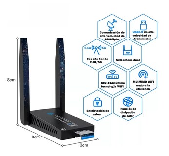 Foto 5 | Adaptador Wifi Usb 3.0 De Banda Dual Para Pc 1300mbps 5ghz, Belug Negro