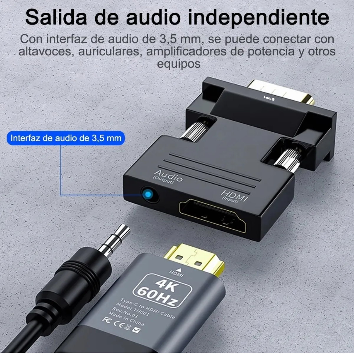 Foto 6 pulgar | Convertidor De Hdmi A Hembra Macho A Vga Con Adaptador De Audio Lab.g Negro