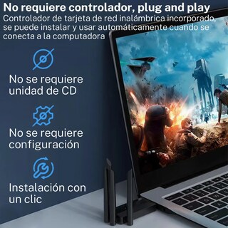 Foto 2 | Adaptador De Antena Wifi Inalámbrico Usb3.0 1300mbps Eo Safe Imports Esi-20106 Negro
