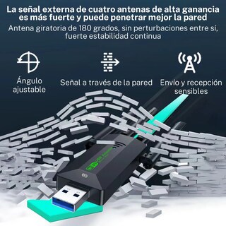 Foto 4 | Adaptador De Antena Wifi Inalámbrico Usb3.0 1300mbps Eo Safe Imports Esi-20106 Negro