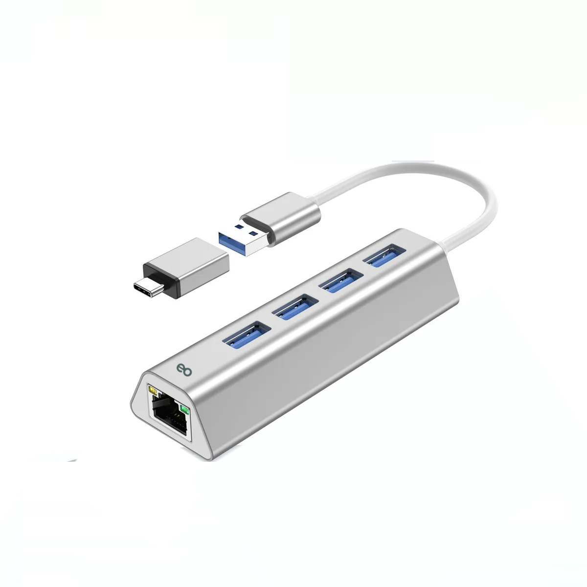 Adaptador Usb Ethernet C 3.0 Rj45 Red Lan Gigabit 5 En 1 Hub Eo Safe Imports Esi-20110 Plata