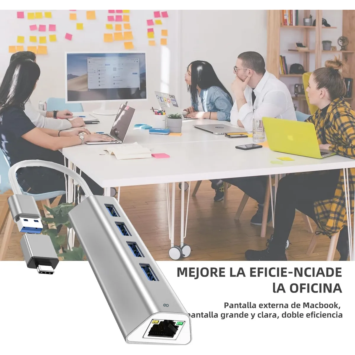 Foto 5 pulgar | Adaptador Usb Ethernet C 3.0 Rj45 Red Lan Gigabit 5 En 1 Hub Eo Safe Imports Esi-20110 Plata