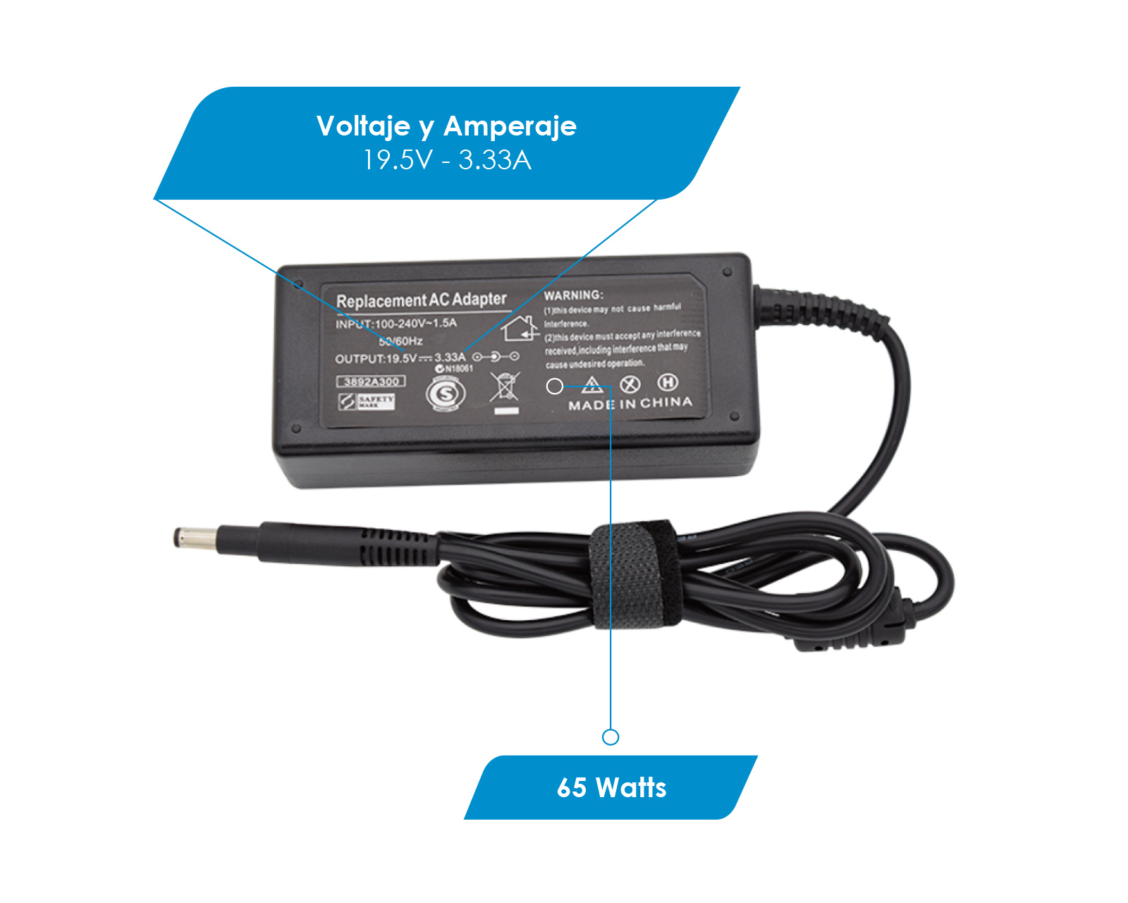 Foto 4 pulgar | Cargador para Laptop Compatible con Hp 19.5v 3.33a Bala Punta de 4.8 x 1.7mm